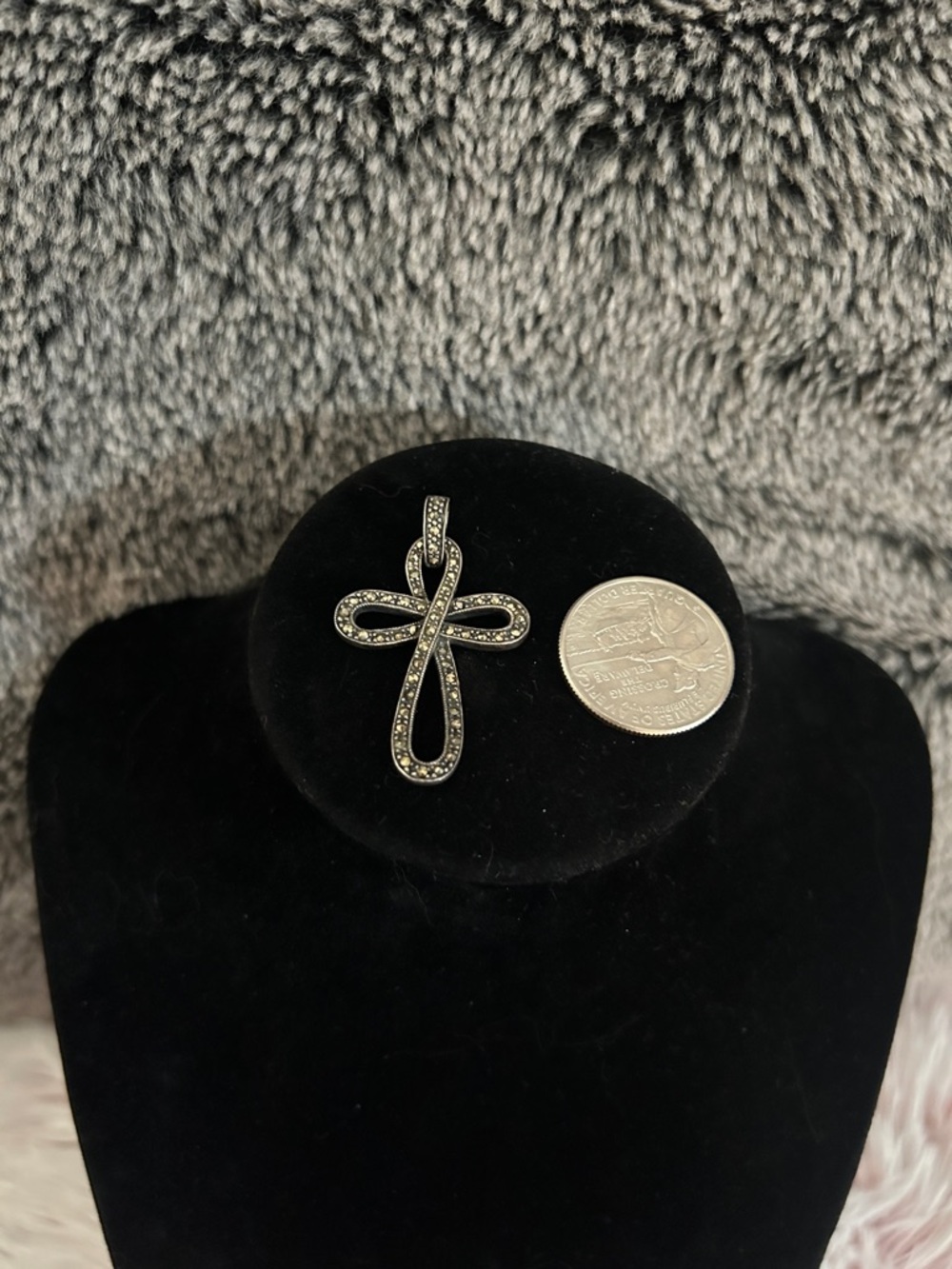 Vintage 925 Sterling Silver Marcasite Cross Pendant